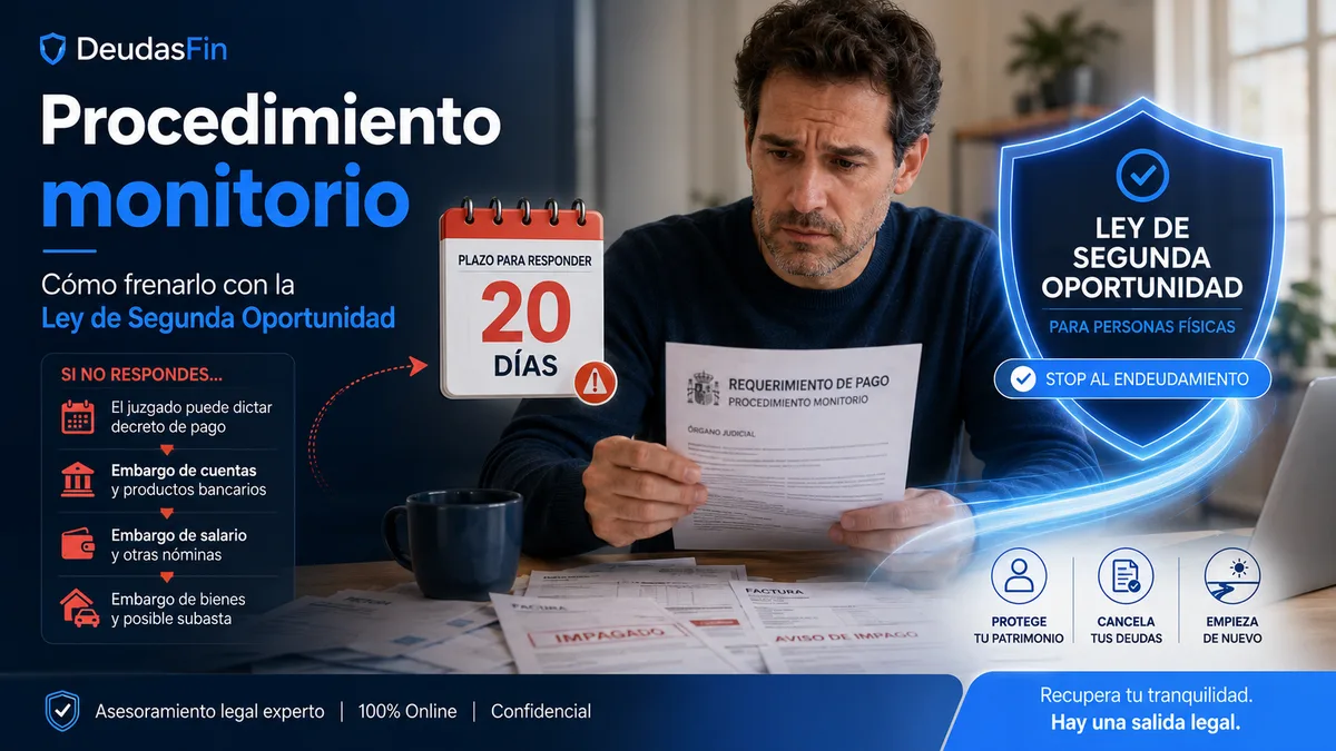 Procedimiento monitorio en España: qué pasa si no respondes y cómo frenarlo con la Ley de Segunda Oportunidad